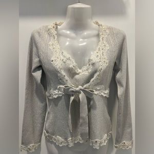 Vintage Y2K Bebe Women’s Grey Shimmer Camisole & Cardigan Set